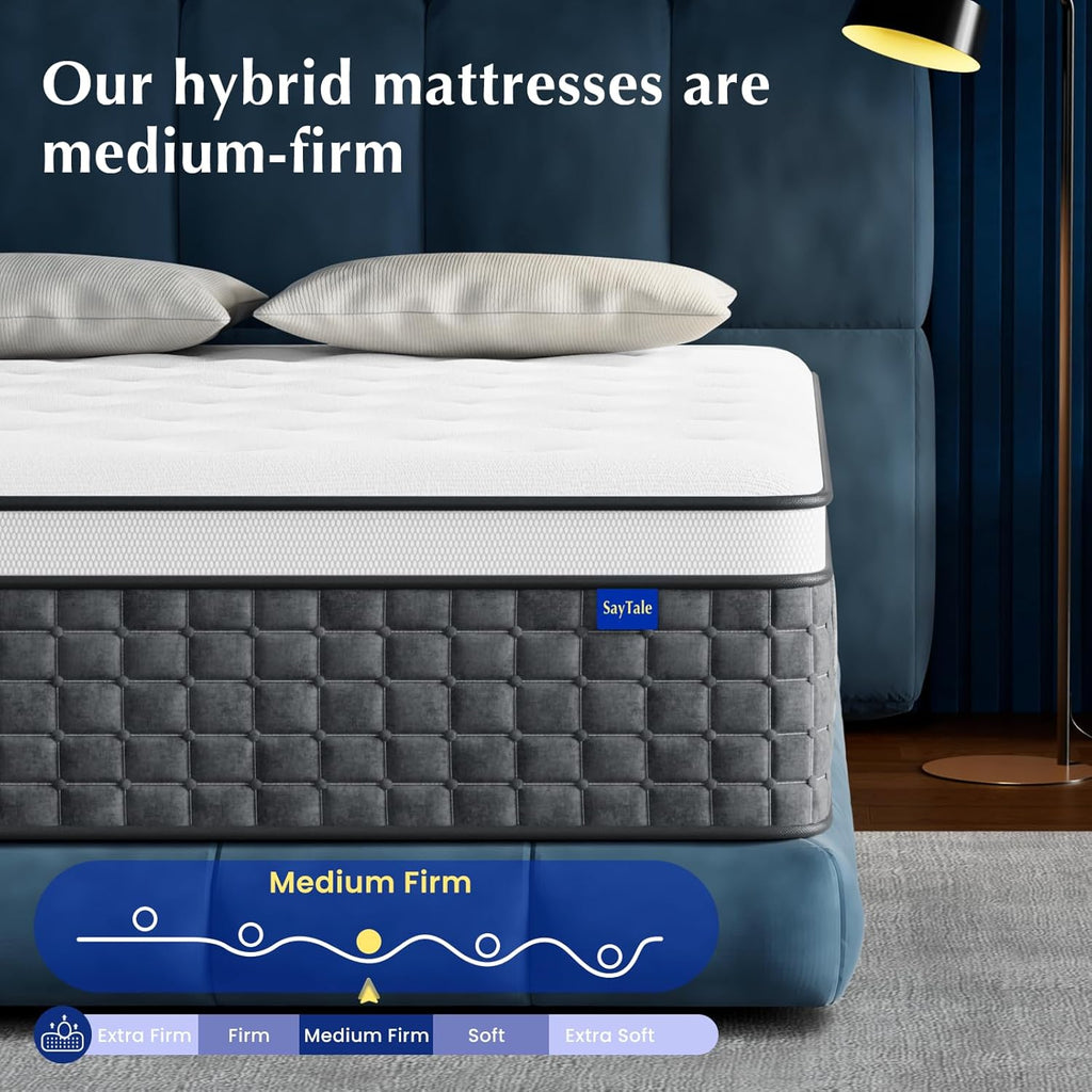 Queen Mattress, 12" Medium Firm Hybrid Mattresses, Mattress Queen Size in a Box with Individual Pocket Springs for