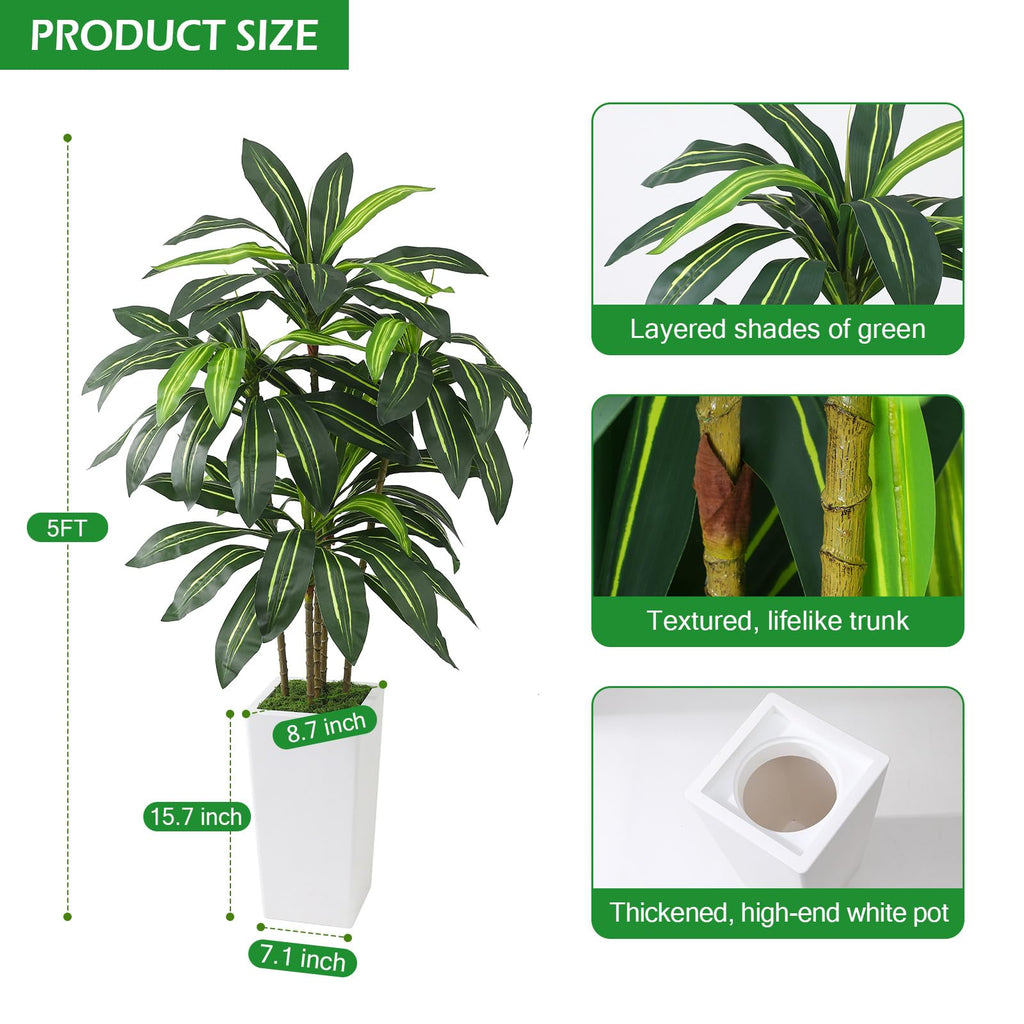5FT Artificial Dracaena Tree Heavy-Duty Planter, Fake Tree Indoor