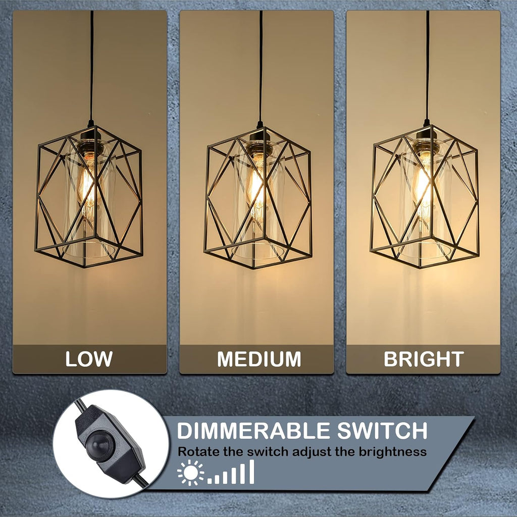 Plug in Pendant Light with Dimmer Switch, Outdoor Farmhouse Hanging Lights Fixtures for Gazebo and Porch