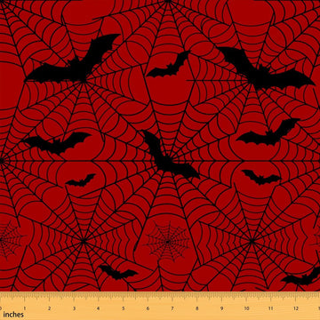 Black Bat Fabric by The Yard Black Red Spider Web No Stretch Fabric for Sewing Supplies Halloween Theme Decor Soft
