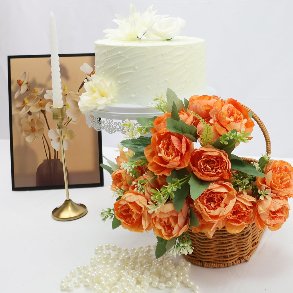 12 Bundles Orange Peonies Artificial Flowers Bulk for Centerpiece