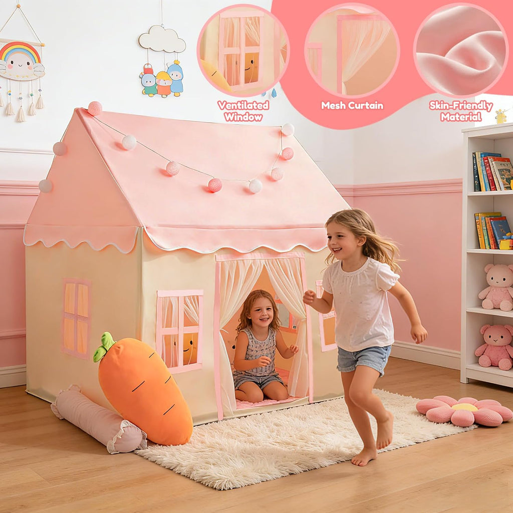Large Kids Tent with Padded Mat Playhouse with Large Space for Toddlers Indoor Kids Play Tent for Girls Boys