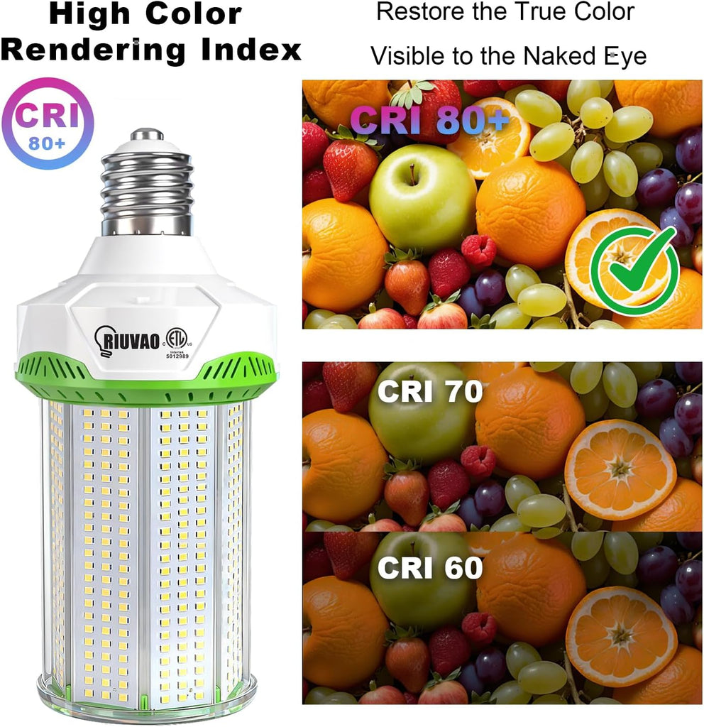 2 Pack 100W LED Corn Bulbs, 15000LM 5000K Daylight Super Bright LED Corn Light Bulb, E26/E39 Base for Warehouse