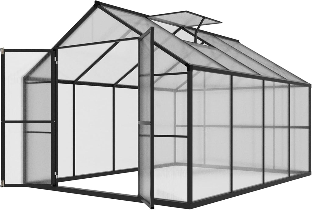 8x8 FT Outdoor Greenhouse Kit, Polycarbonate Aluminum Walk-in Greenhouse with Adjustable Roof Vent and Lockable Door