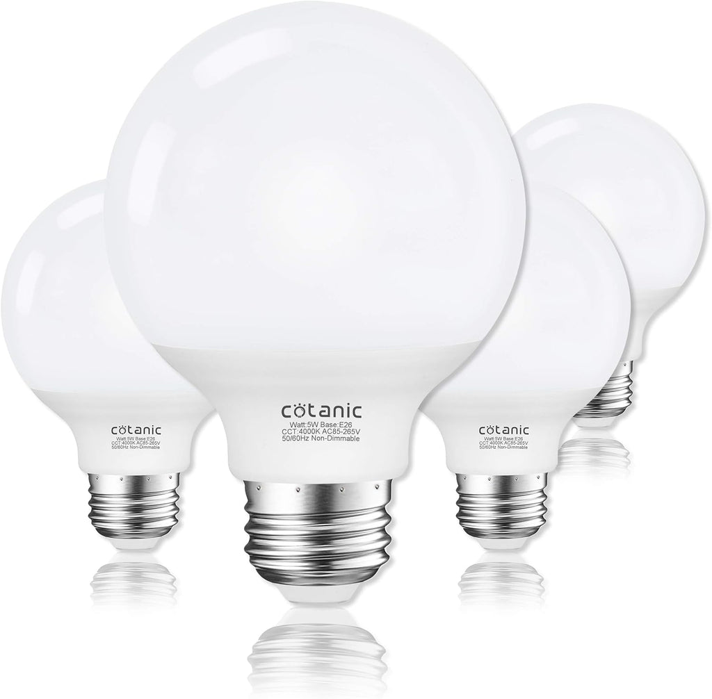G25 LED Globe Light Bulbs, 5W Vanity Light Bulb (60W Equivalent),Daylight 4000K,Non-dimmable Makeup Mirror Lights for