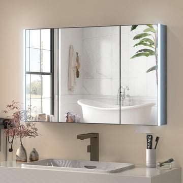 40x24 Inch Medicine Cabinet with LED Light, AL Alloy Frame, Full-Assembled Bathroom Mirror Cabinet with Brightness