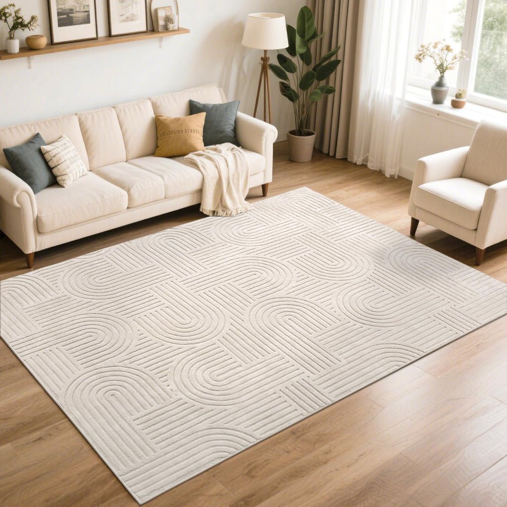Soft Cozy Fluffy Arch Pattern High-Low Pile Area Rugs Large Non Slip Washable Modern Geometric Rug Scandinavian