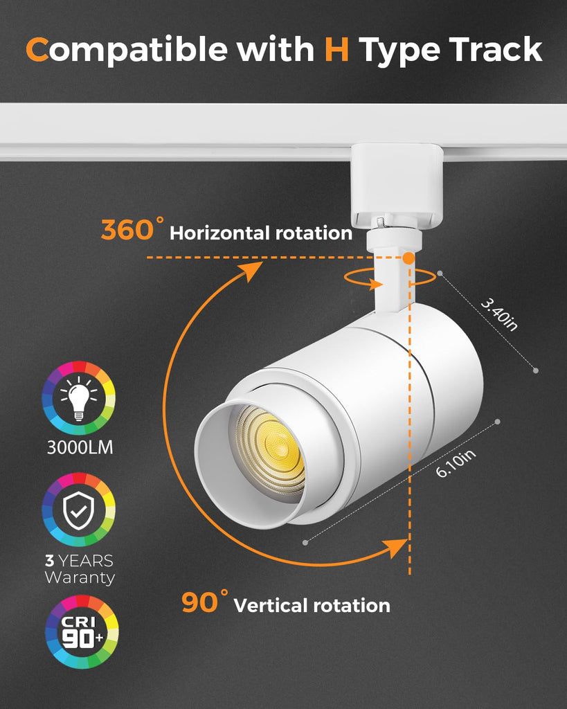 Zoomable 30W LED Track Lighting Heads H Type Track Light Heads Dimmable Bright Ceiling Spotlight Fixtures