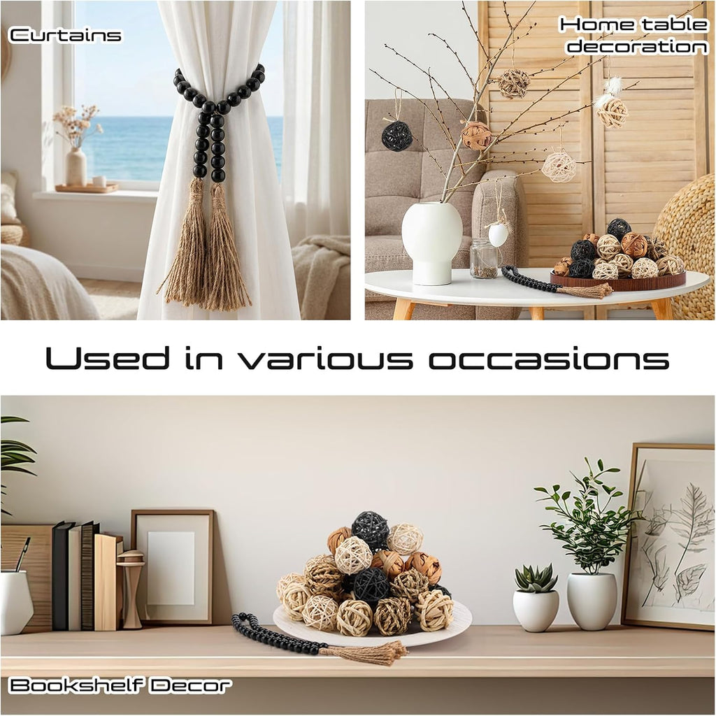 Wicker Rattan Decorative Balls, Black - Set of 31