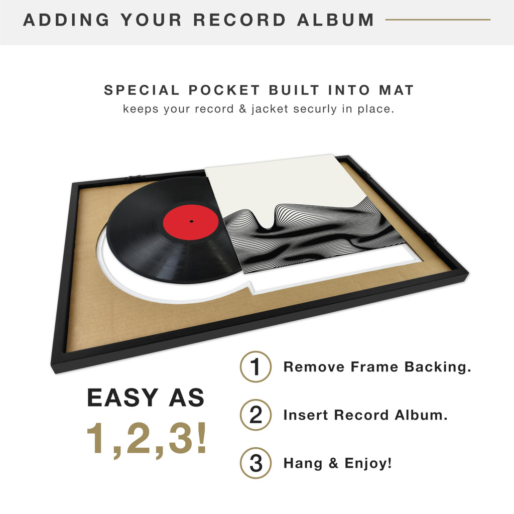 Double Matted Record Album Frame, 16.5x25, Black With White Mat
