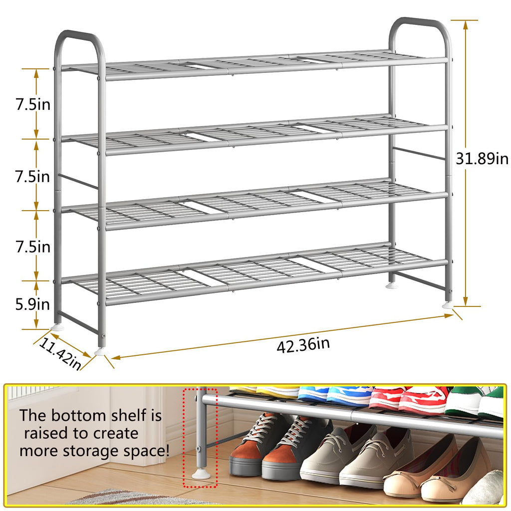 4 Tier Long Shoe Rack for Closet Metal Shoe Organizer