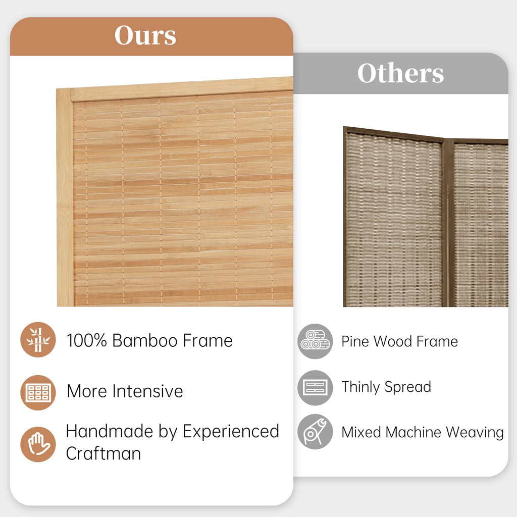 Room Divider Folding Privacy Screens, Hand-Made Natural Bamboo Room Dividers