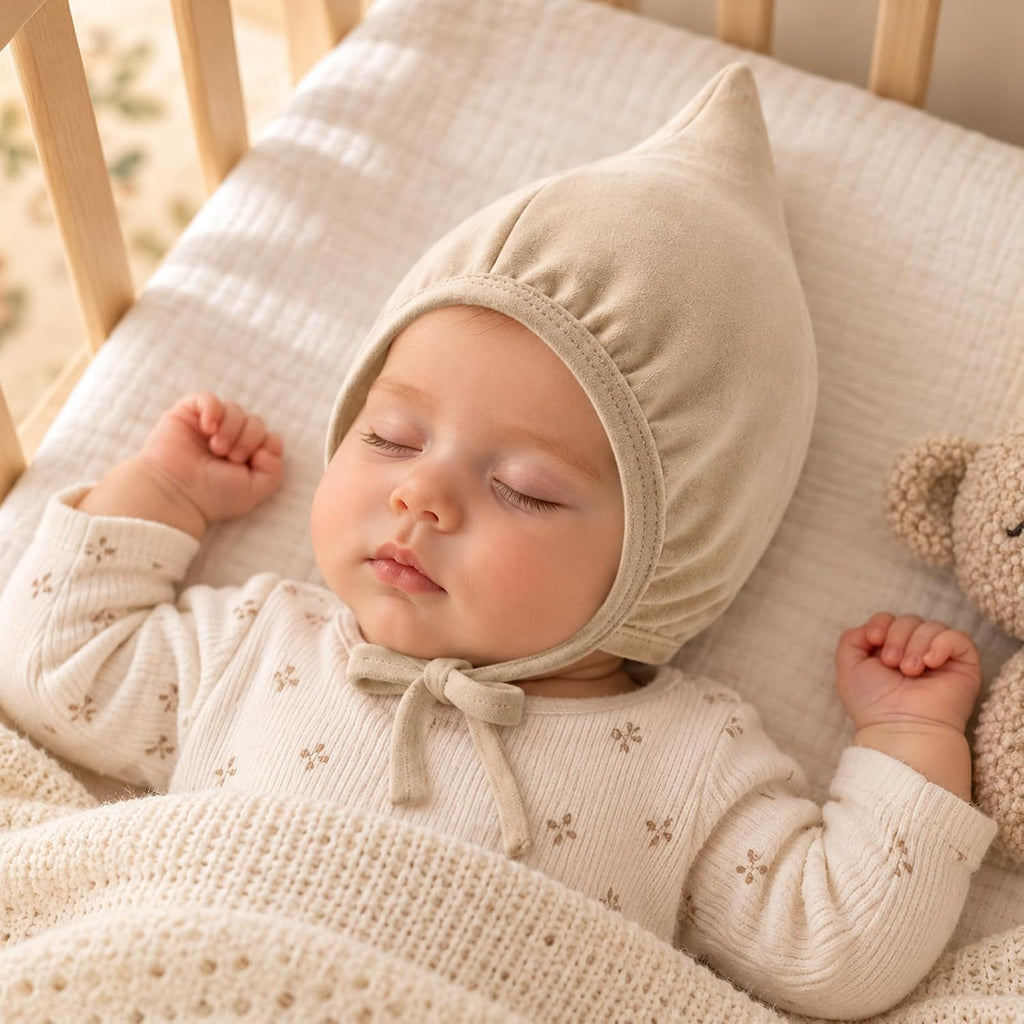 Newborn Baby Bonnet Set, Cotton Infant Hats 0-6 Months, Pack Brown