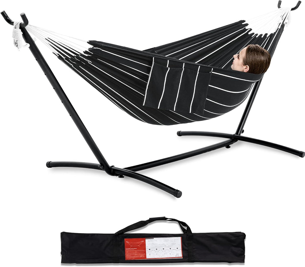 Double Hammocks with Stand for Outside, Portable Space Saving Heavy-Duty Steel Stand for Indoor Outdoor Patio with