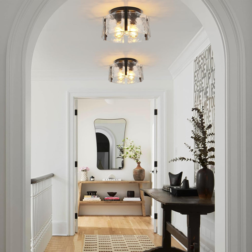Black Semi Flush Mount Ceiling Light Dimmable, Modern Close to Ceiling Light Hallway Light Fixtures Ceiling Mount