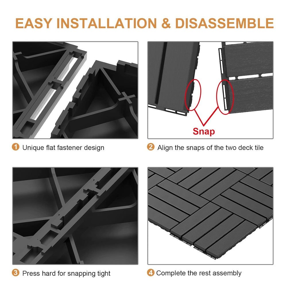 Plastic Interlocking Deck Tiles, 9 Pack , 12"x12" Waterproof Outdoor Flooring All Weather Use, Patio Floor Decking