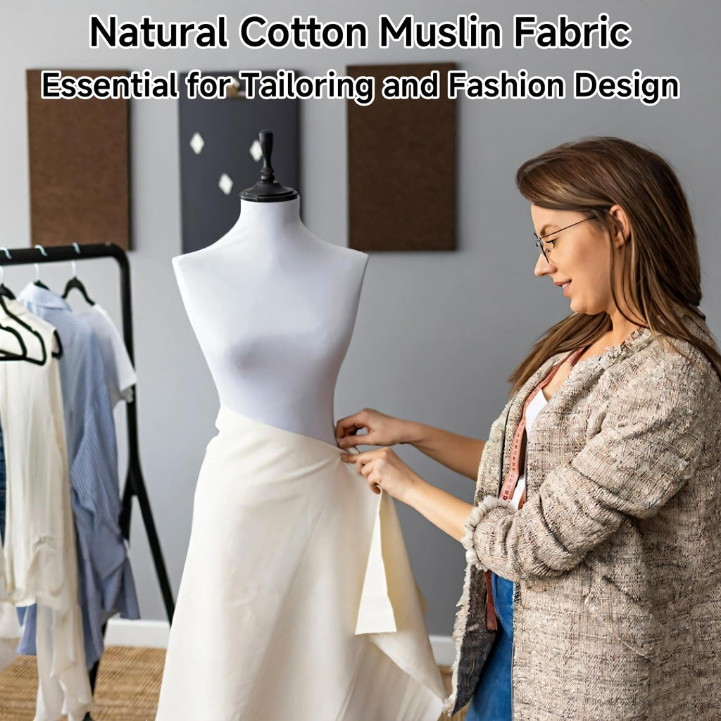 100% Cotton Muslin Fabric 102 Inch Wide by Yard, Bleached White Lightweight Fabric for Sewing, Draping Material