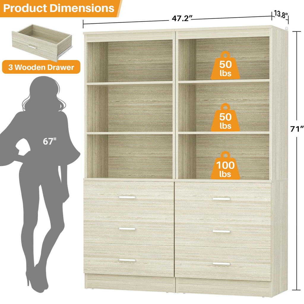 47.2" Closet Drawers System,Closet System with 3 Drawers,White Oak