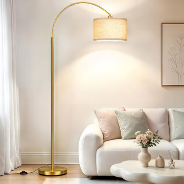 Arc Floor Lamps, Gold Standing Lamp with Linen Shade