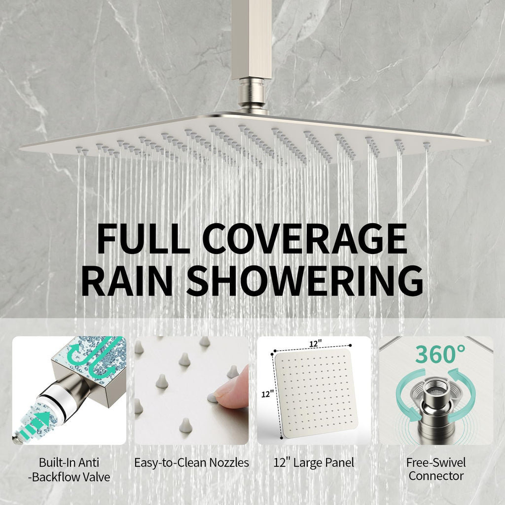 12 Inch Ceiling Mount Rain Shower System,Brushed Nickel