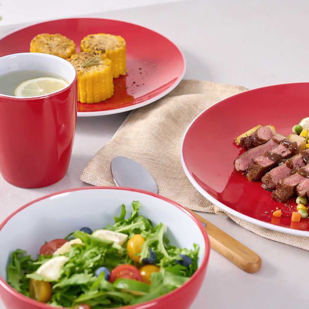 16 Piece Round Kitchen Dinnerware Sets, Plates and Bowls, Dinner Plates, Cereal Bowls, Stoneware Dinnerware, Blue and