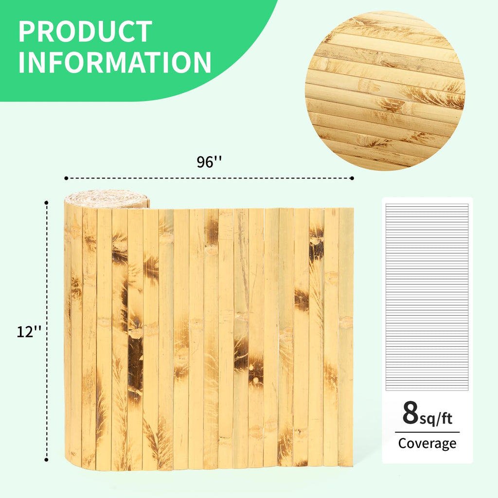 Natural Bamboo Wall Panel, 12 x 96 Inch, Light Burned