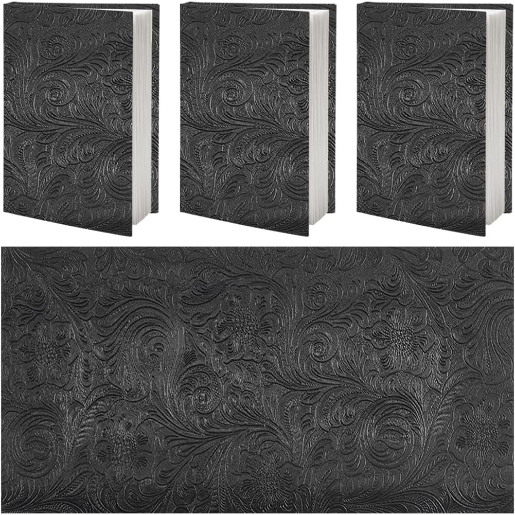 54x11.8In Black Bump Texture Faux Leather Pu Fabric Sheet Floral Plain Pattern Printed Soft Embossed Making Sewing