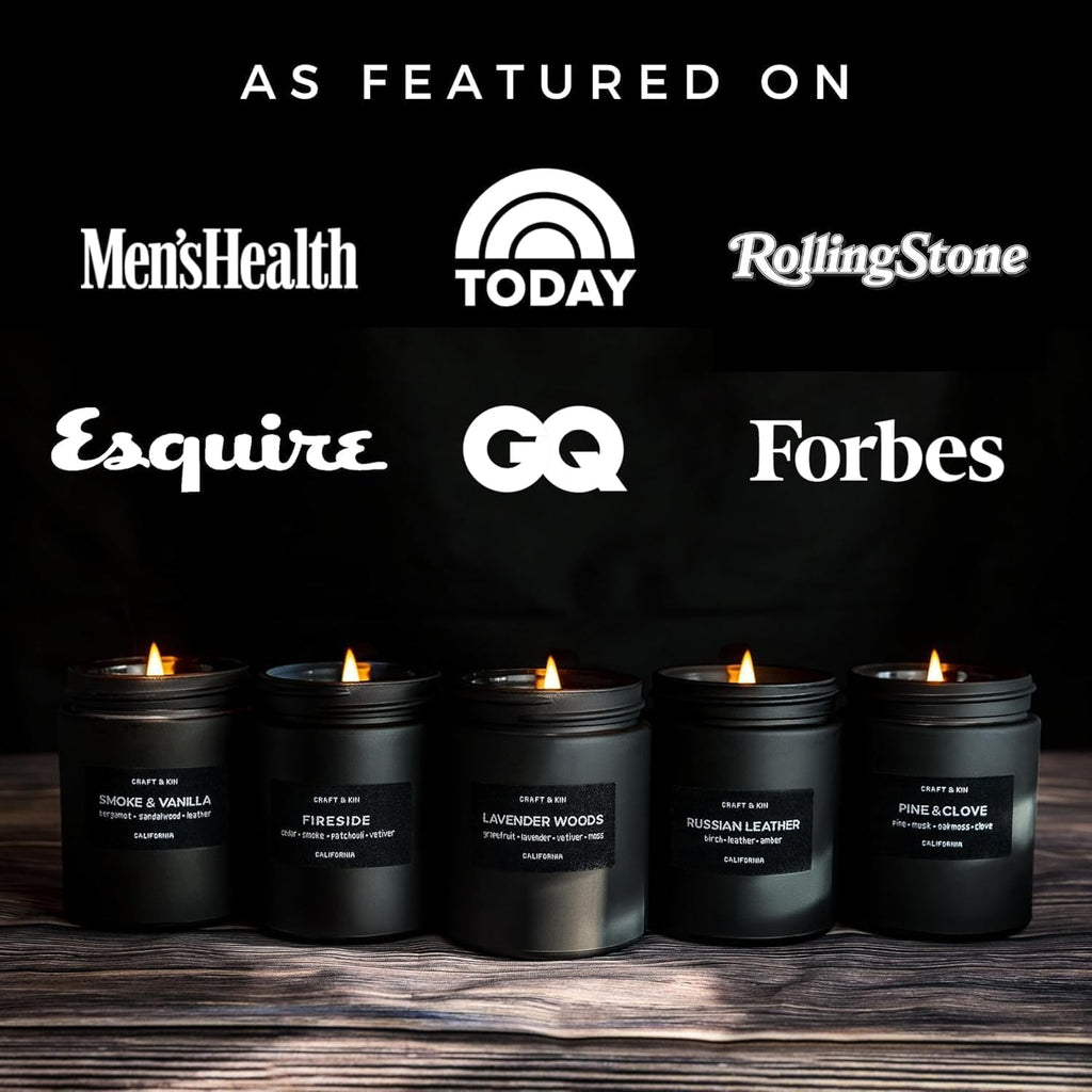 Premium Smoke & Vanilla Scented Candle - Long Lasting, 45 Hour Burn Time - Luxury Black Natural Soy Scented Candle