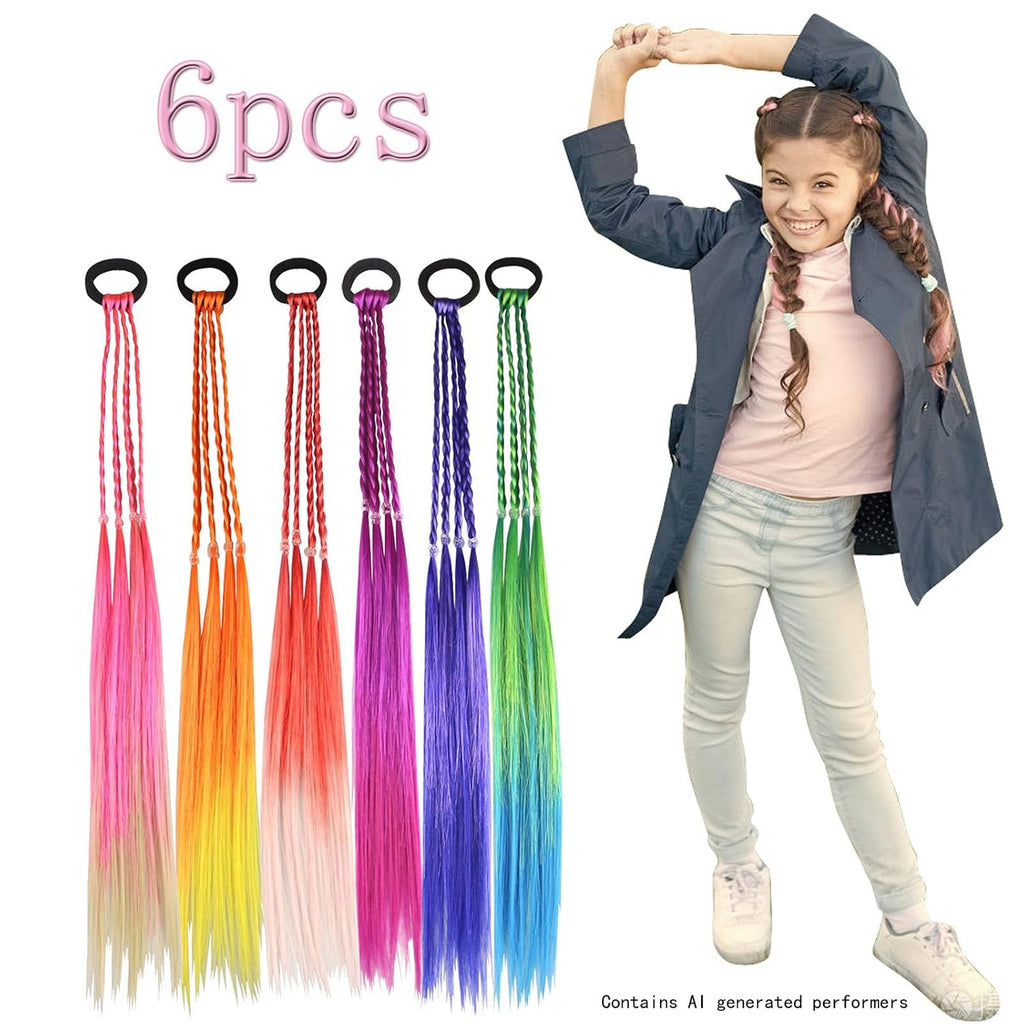 Kids Hair Accessories, Rainbow Braid Ponytail Extensions & Headbands