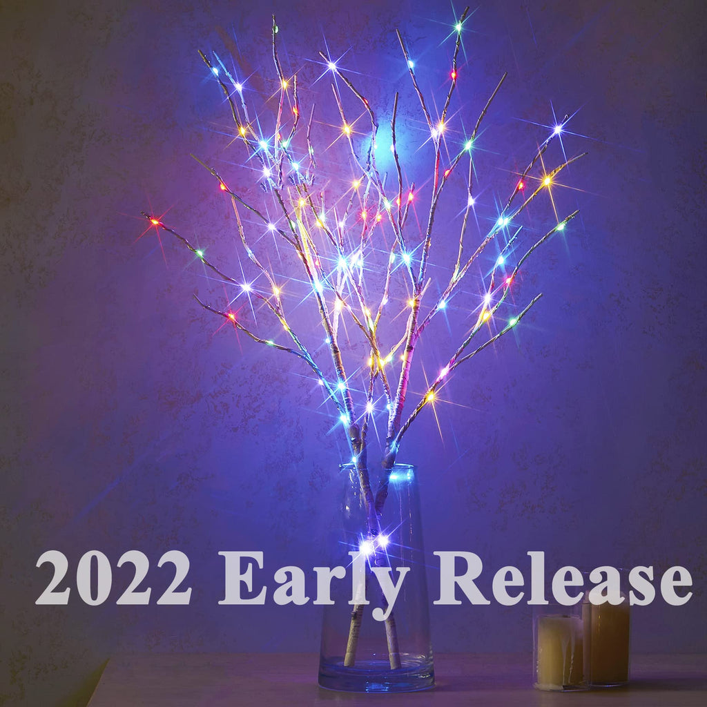 Lighted Birch Branches Battery Operated with 8 Functions 100 Multi Color and Warm White Lights, Pre Lit Twig Branches