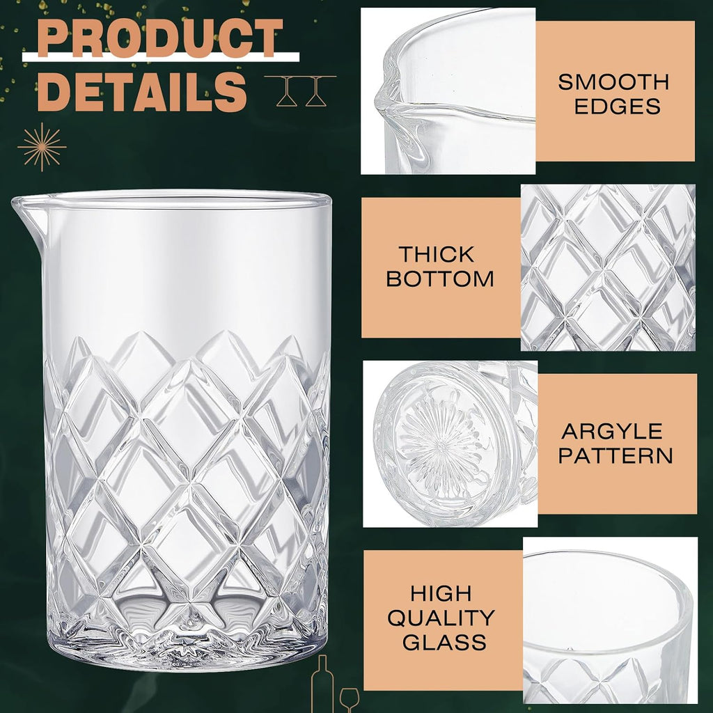 Gold Cocktail Shaker Set, 304 Stainless Steel 14oz Shaker & 24oz Mixing Glass, Jigger, Bar Spoon, Pour Spout - Set of 7