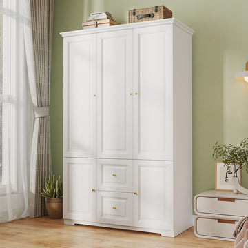 White Armoire Wardrobe Closet with 2 Drawers, 74" Tall x 47" Wide