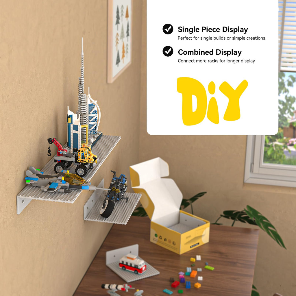 9Pack Floating Shelves for Wall Compatible with Lego Bricks, Gray