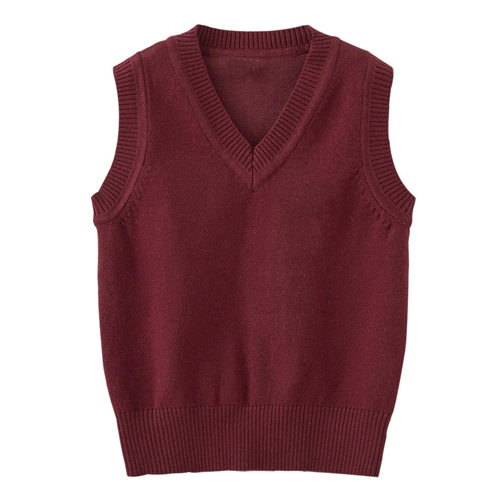 Boys Vest Cotton V Neck Sweater Vest Kids Uniform Sleeveless Sweaters Fall Clothes for Children Wine
