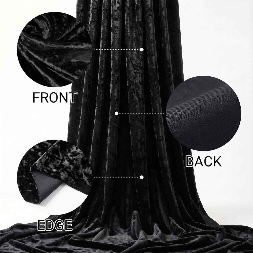 Crushed Velvet Fabric, 2 Way Stretch, 63 Inch x 4 Yards, Black