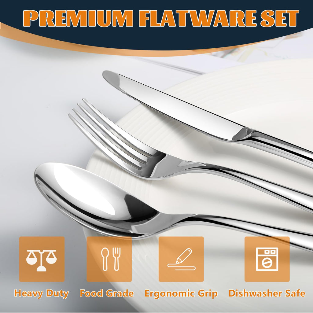 Silverware Set for 12, Heavy Duty Stainless Steel Silverware Set, 60 Piece