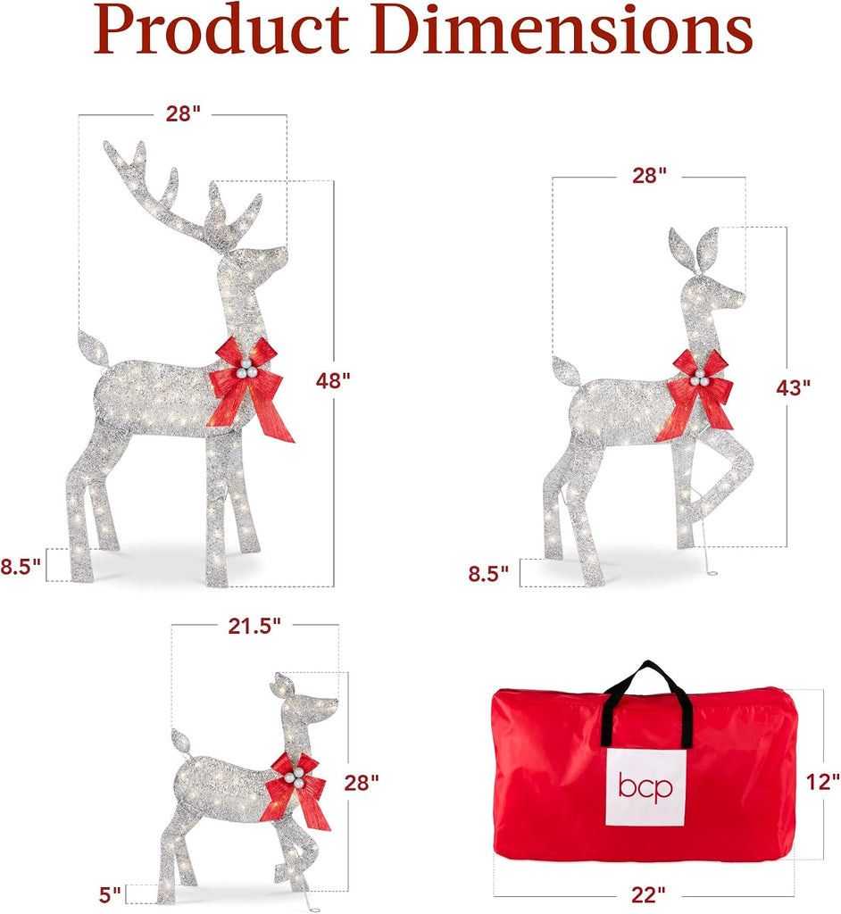 4ft 3-Piece 2D Lighted Christmas Deer Family Set, Large Outdoor Yard Reindeer Holiday Decoration with 175 LED Lights
