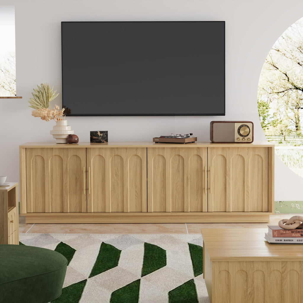 67" Mid Century Modern TV Stand for 75 Inch TV Living Room, Oak