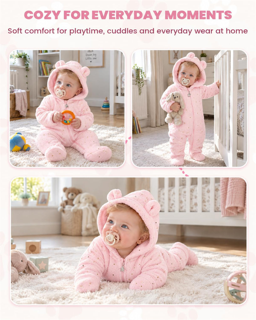 Baby Snowsuit Fall Fleece Hooded Footed Romper for Newborns