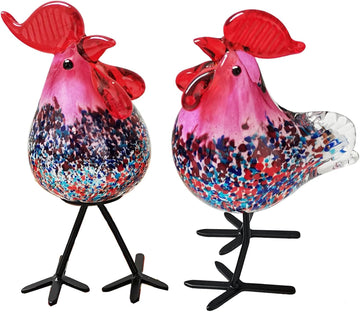 Chicken Lovers Gift:Hand Blown Glass Chicken Figurine, Murano Style Glass Rooster Decor for Farmhouse Kitchen