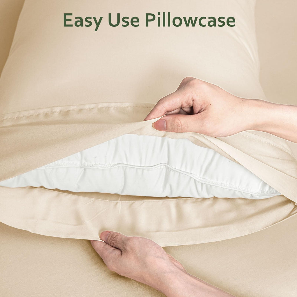 100% Viscose Derived from Bamboo King Sheet Set Beige, 4 Pieces Soft Cooling Bedding with Deep Pocket UP to 16"