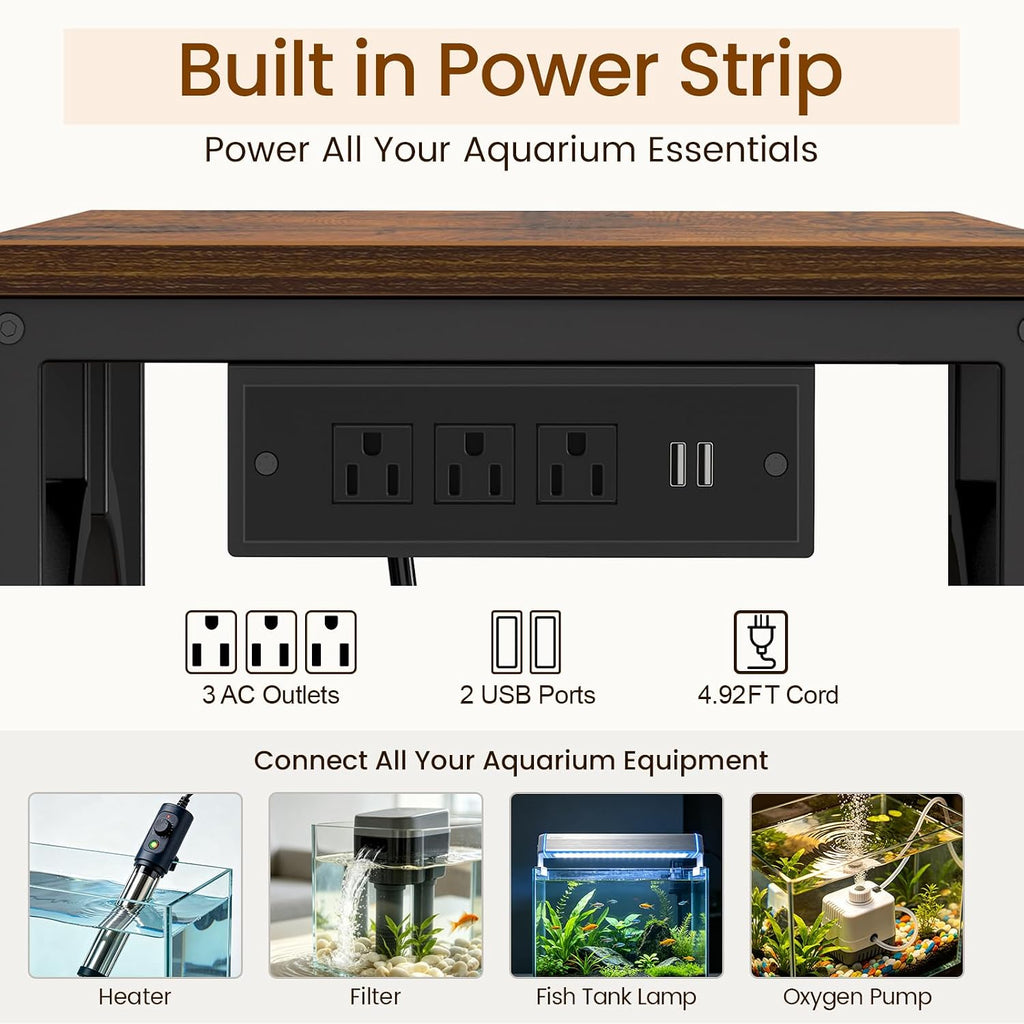 29 Gallon Aquarium Stand with Power Outlets, 3-Tier Fish Tank Stand with Storage, Heavy Duty Metal Frame, 450 lbs
