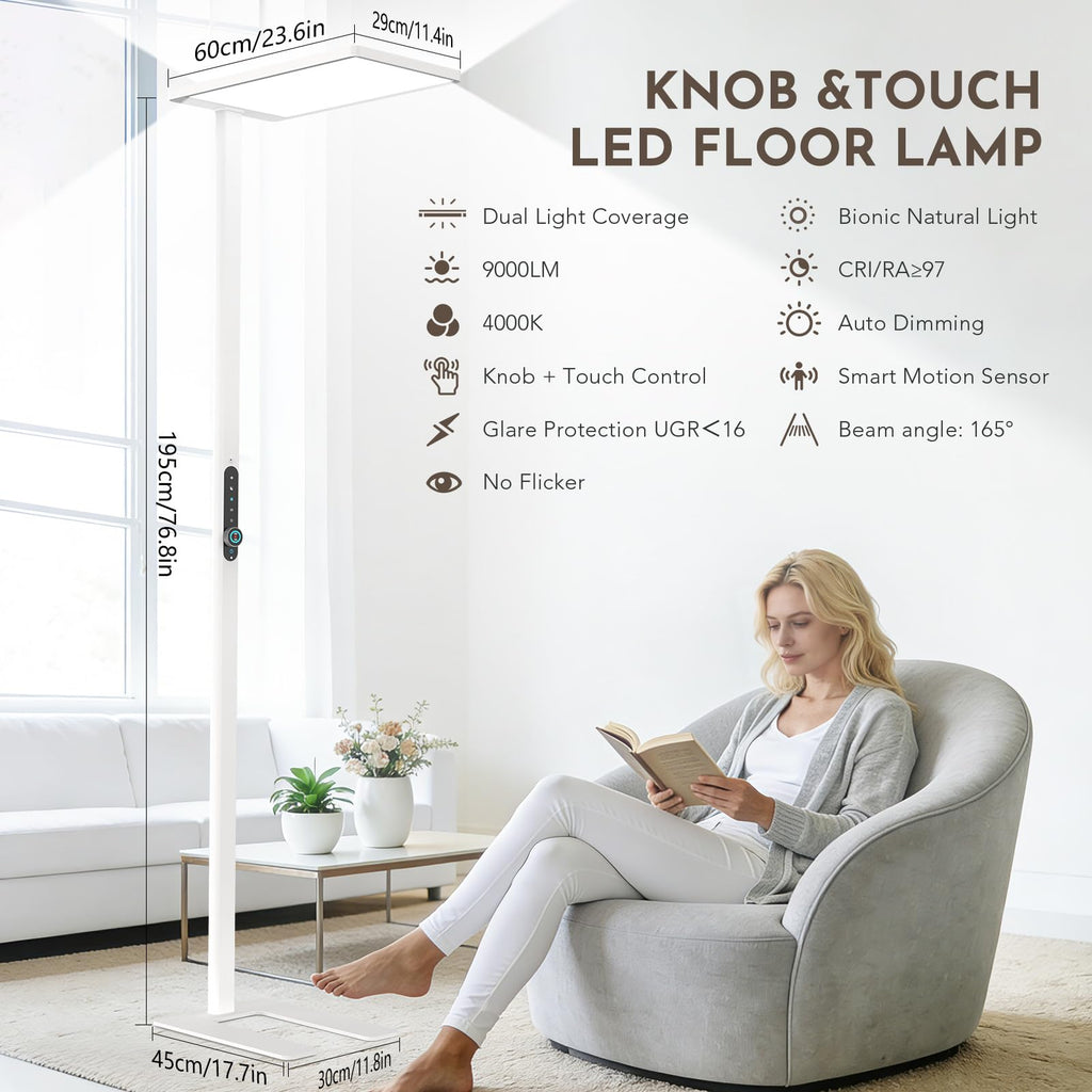 Led Bright Floor Lamp, Eye Care Reading Light, 4000K Daylight