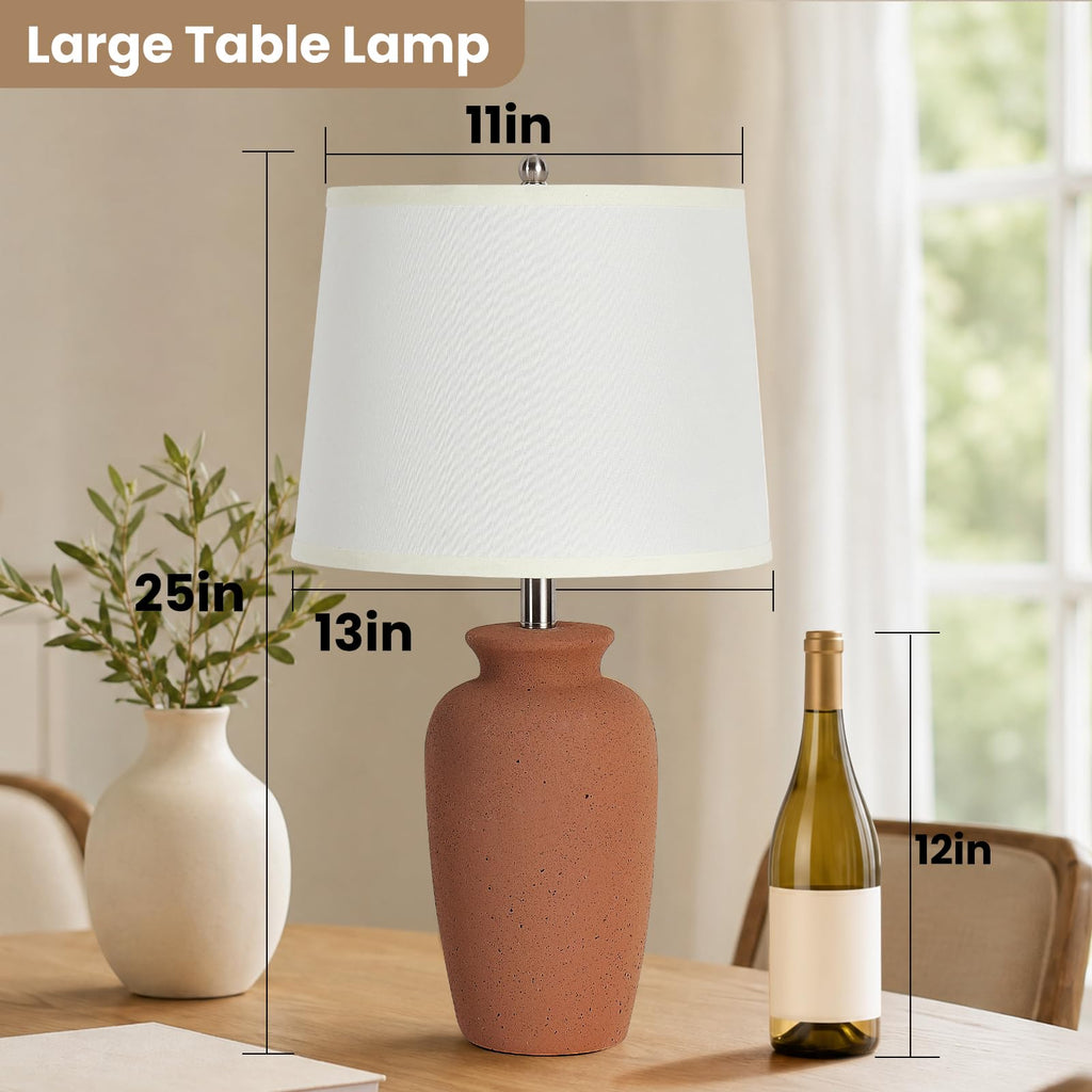 Set of 2 Ceramic Table Lamps, Terracotta Touch Dimmable Lamps