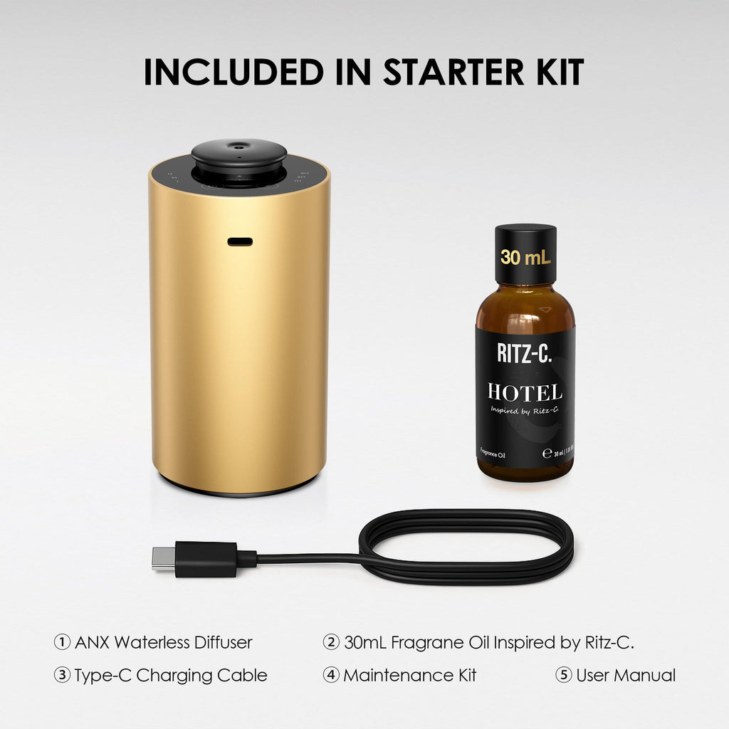 ANX Waterless Essential Oil Diffuser Starter Kit, Gold