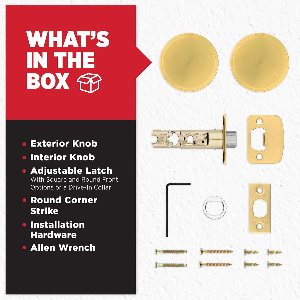 Pismo Interior Passage Door Knob, Handle for Closet and Hallway Doors, Non-Locking Doorknob, Satin Brass, Round