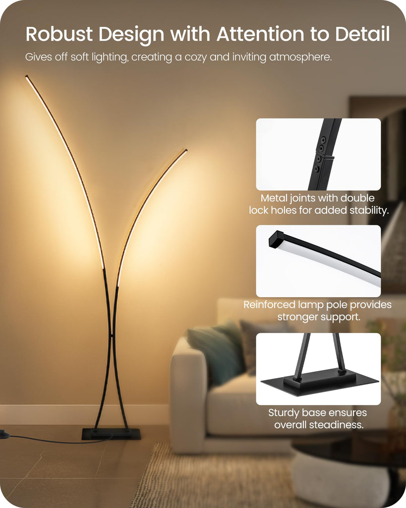 Modern 85.4" Arc Floor Lamp, 2 Lights Arched Standing Tall Lamp with Remote, X-Shaped Bright Curved Lamp, Dimmable