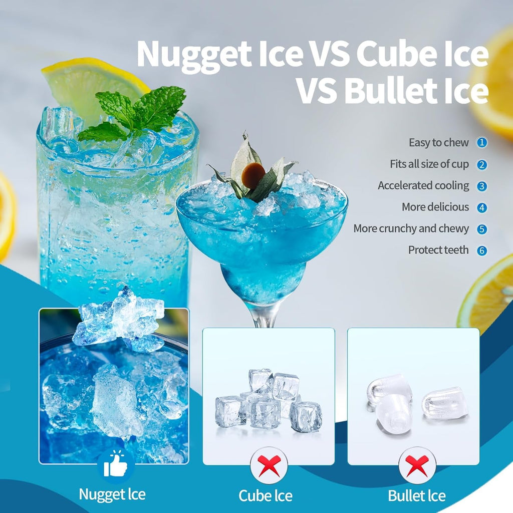 Nugget Ice Maker Countertop, 34 lbs/Day Pellet Ice Machine with Self-Cleaning, Fast Ice Ready in 10 Minutes, Portable