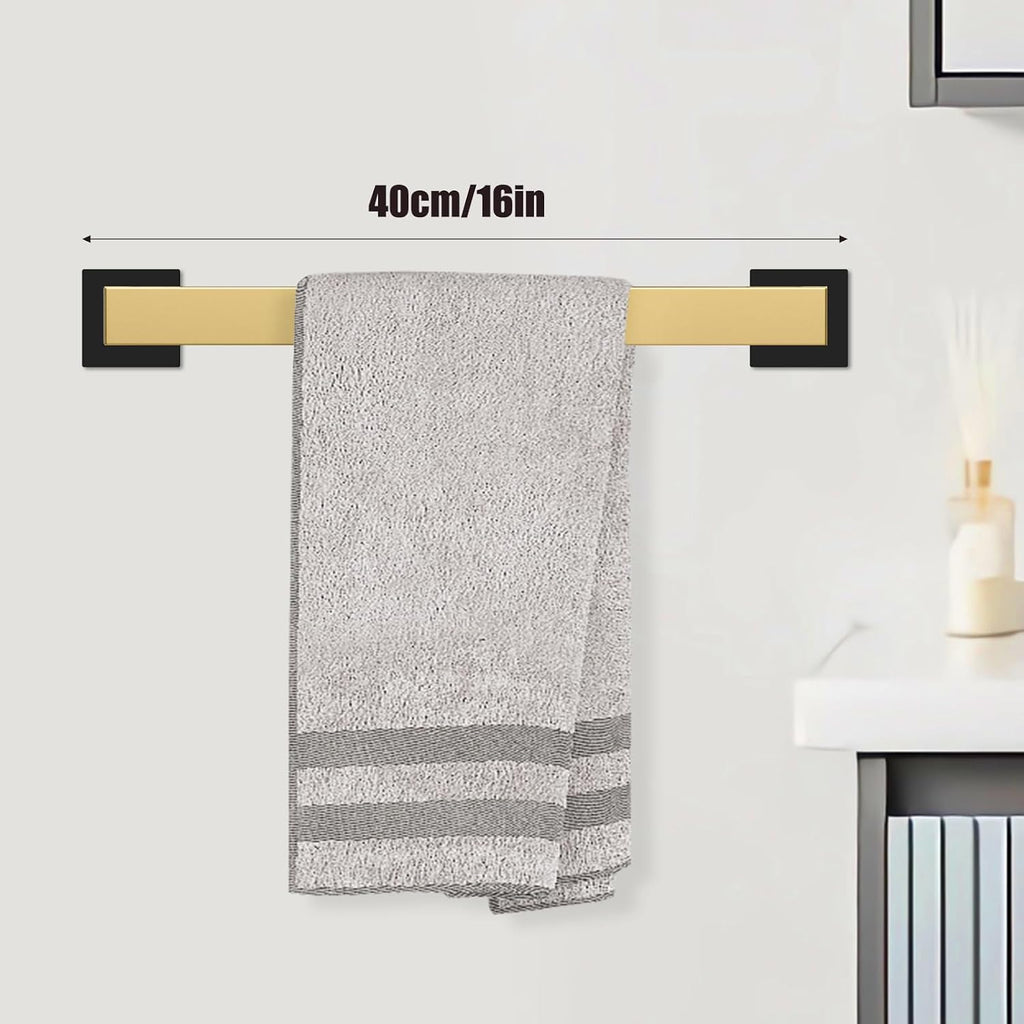 5 Piece Black and Gold Towel Bar Set - Gold and Black Bathroom Accessories with 2 Towel Hook, Stainless Steel Wall
