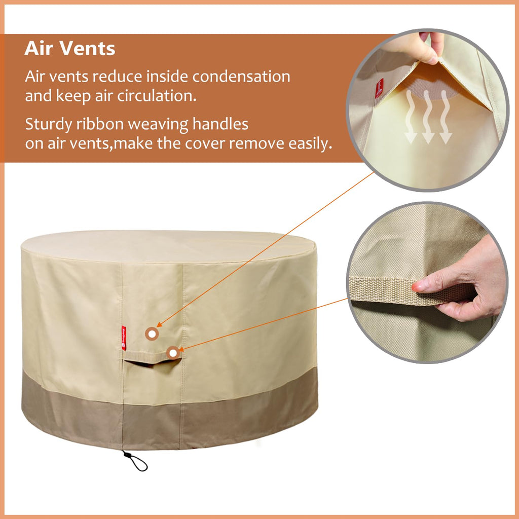 Fire Pit Cover Round 50" D x 24" H, Waterproof 600D Material, Beige